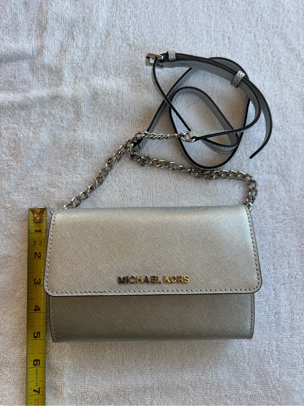 Michael Kors Metallic Silver Saffiano Chain Crossbody Bag NWOT